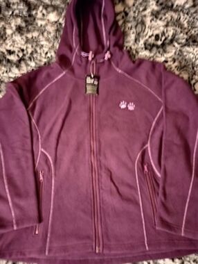 Paws Embroidery Hooded Fleece Jacket-Women's